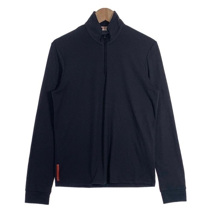 PRADA SPORT プラダスポーツ ハーフジップ スタンド プルオーバートップ 長袖 ブラック ポリエステル ラバーパッチ SJJ80 Size M