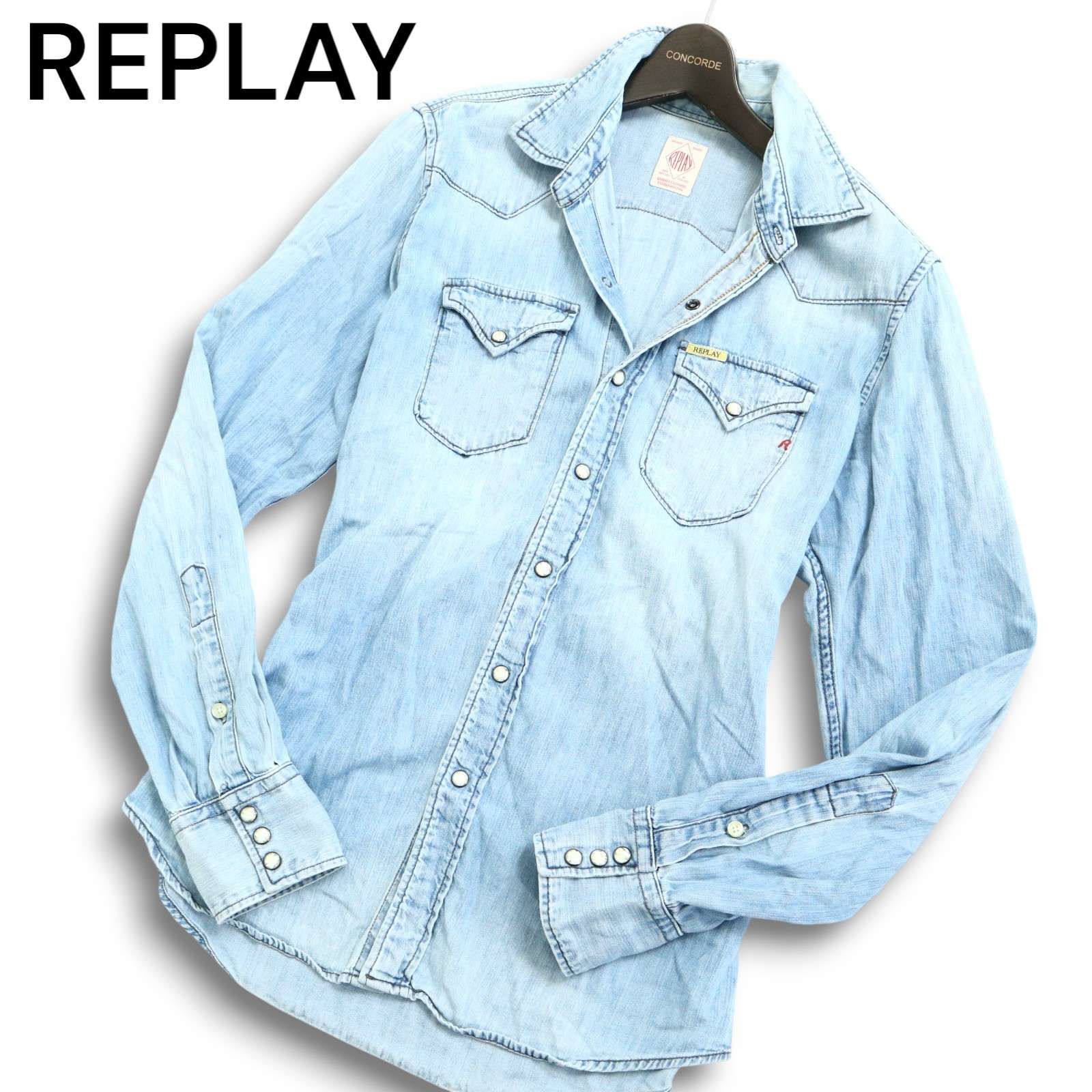 REPLAY リプレイ 通年 ウォッシュ加工☆ ロゴタグ 長袖