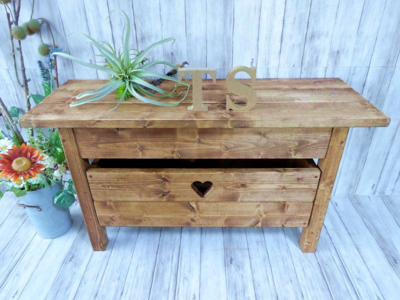 ハンドメイド ショートベンチ ハートボックス チーク色