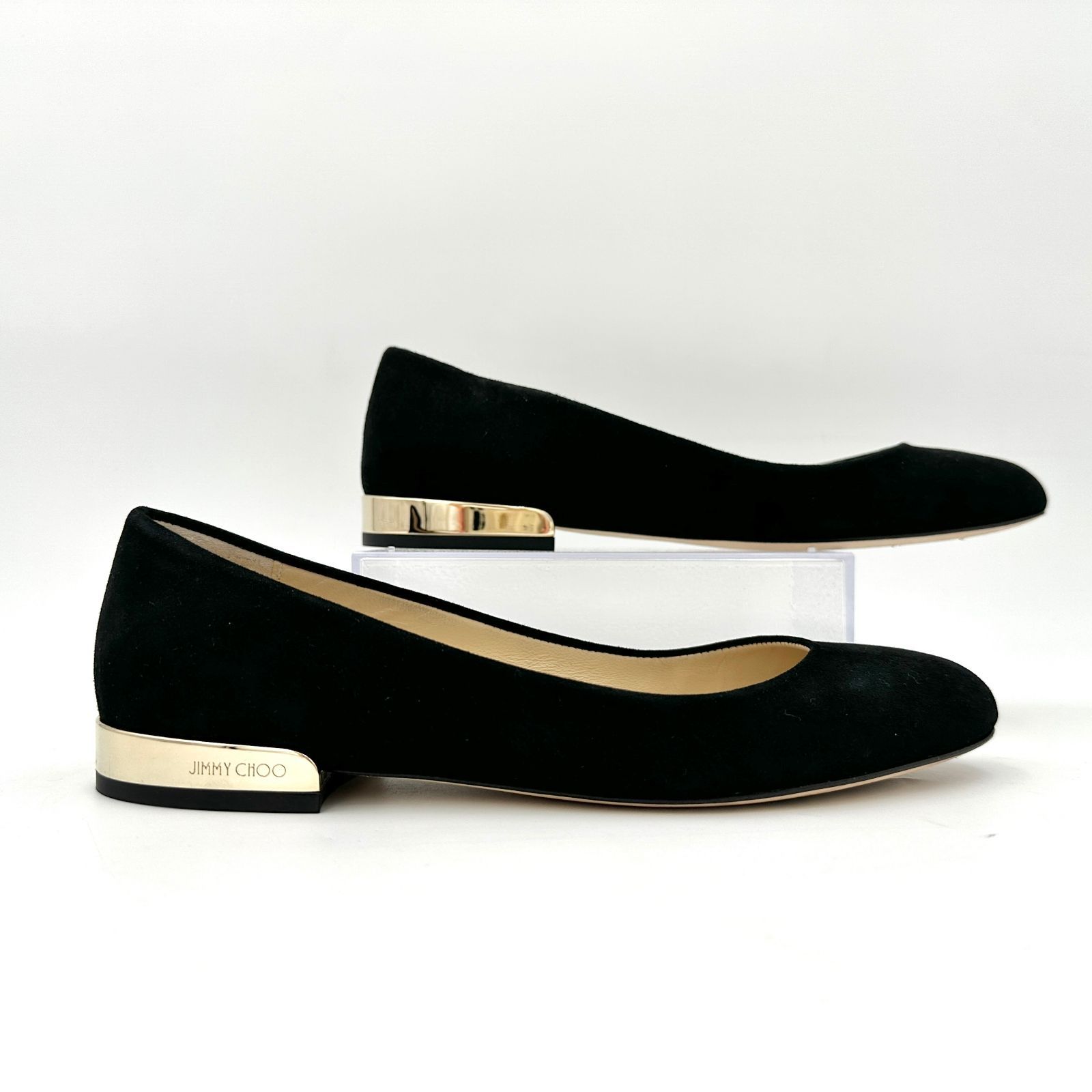 JIMMY CHOO ジミーチュウ　フラットシューズ 36 1/2 スエード　黒 パール付き Black スエード・フラットシューズ |ADE FLAT |2021