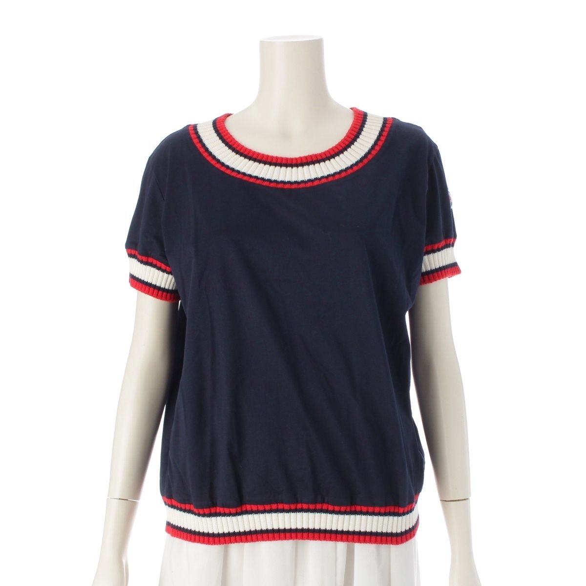 モンクレール 17年 コットン リブ ライン 半袖 カットソー Tシャツ トップス D10938082000 ネイビー XS