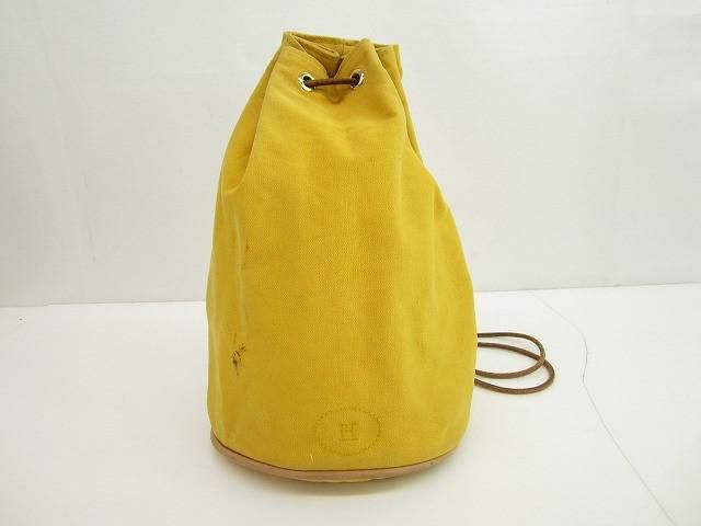 エルメス HERMES ポロション ミミル PM 巾着ショルダーバッグ リュック キャンバス レザー イエロー 鞄