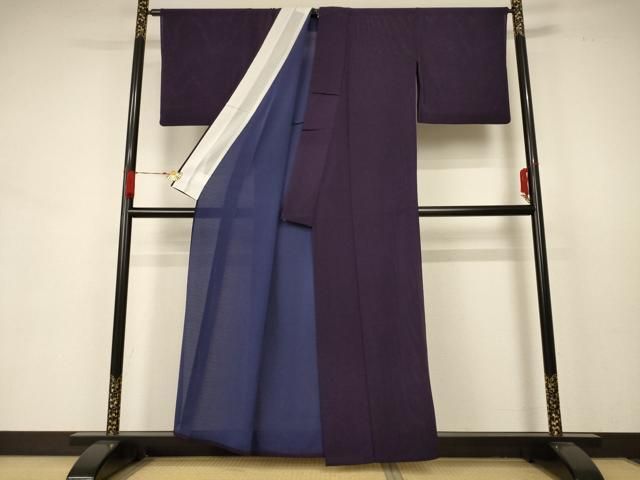 平和屋着物 夏物 色無地 絽縮緬 黒紅色 正絹 AABB6751jd