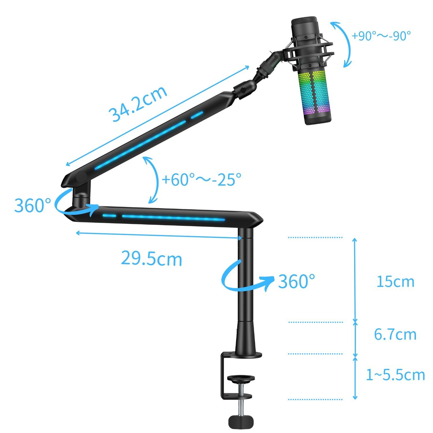 Alterzone ALZ-M5L ブラック マイクアーム マイクスタンド RGBライティング搭載 コンデンサー マイク用 ダイナミック ゲーミングマイク 配信 USB 耐荷重2kg 3|8 5|8 変換アダプター付き ALZ-M5L-B IMPECCABLEHEALTHCARESERVICES_COM