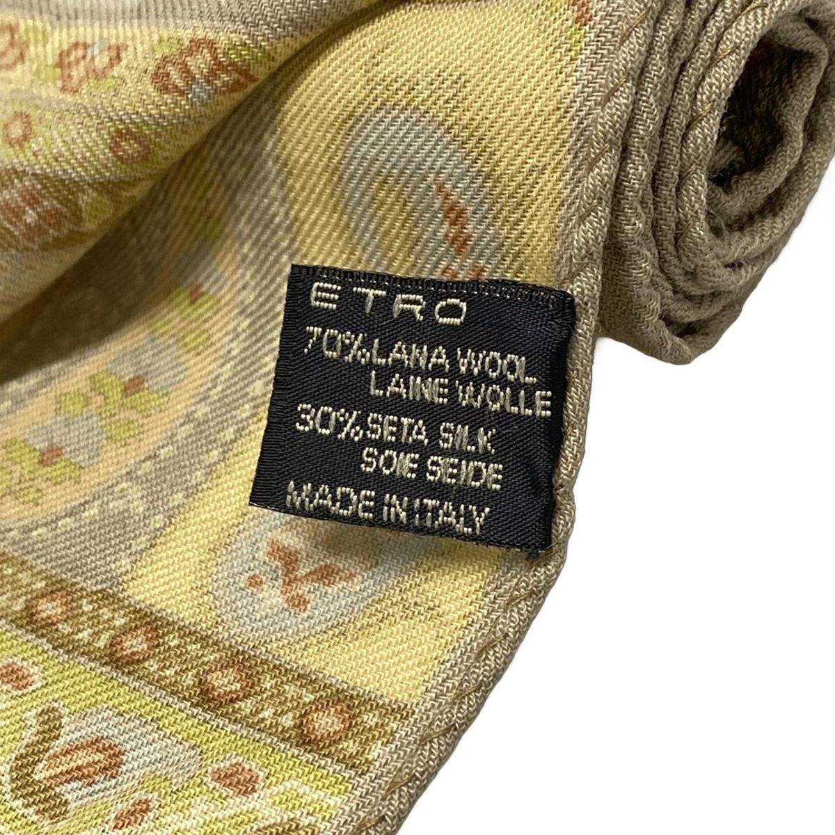 健康 ETRO エトロ ストール ショール - グレー×ベージュ×マルチ ペイズリー柄 ウール シルク 即購入