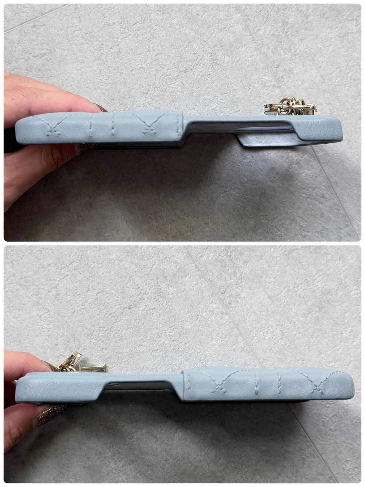 Christian Dior クリスチャンディオール Lady Dior iPhone13pro ケース レザー チャーム ブルー カナージュ WWW_OPDRERGINERDOGAN_COM