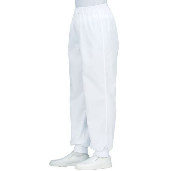 工場用白衣/ユニフォーム 【男子 総ゴムトレパン S/ホワイト】 裾フライス イ
