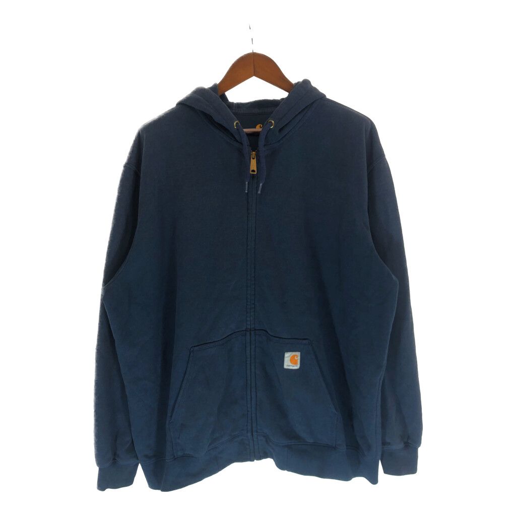 Carhartt カーハート MIDWEIGHT HOODED ZIP-FRONT SWEATSHIRT フーディー パーカー 大きいサイズ ネイビー (メンズ 2XL) 中古 古着 P4925