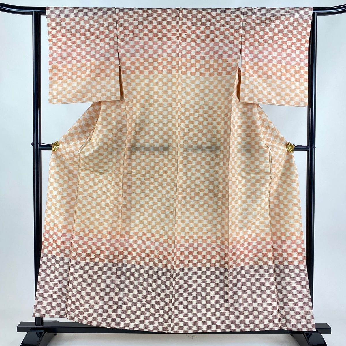 訪問着 身丈157.5cm 裄丈63cm S 単衣 紬地 幾何学模様 薄オレンジ 正絹 秀品