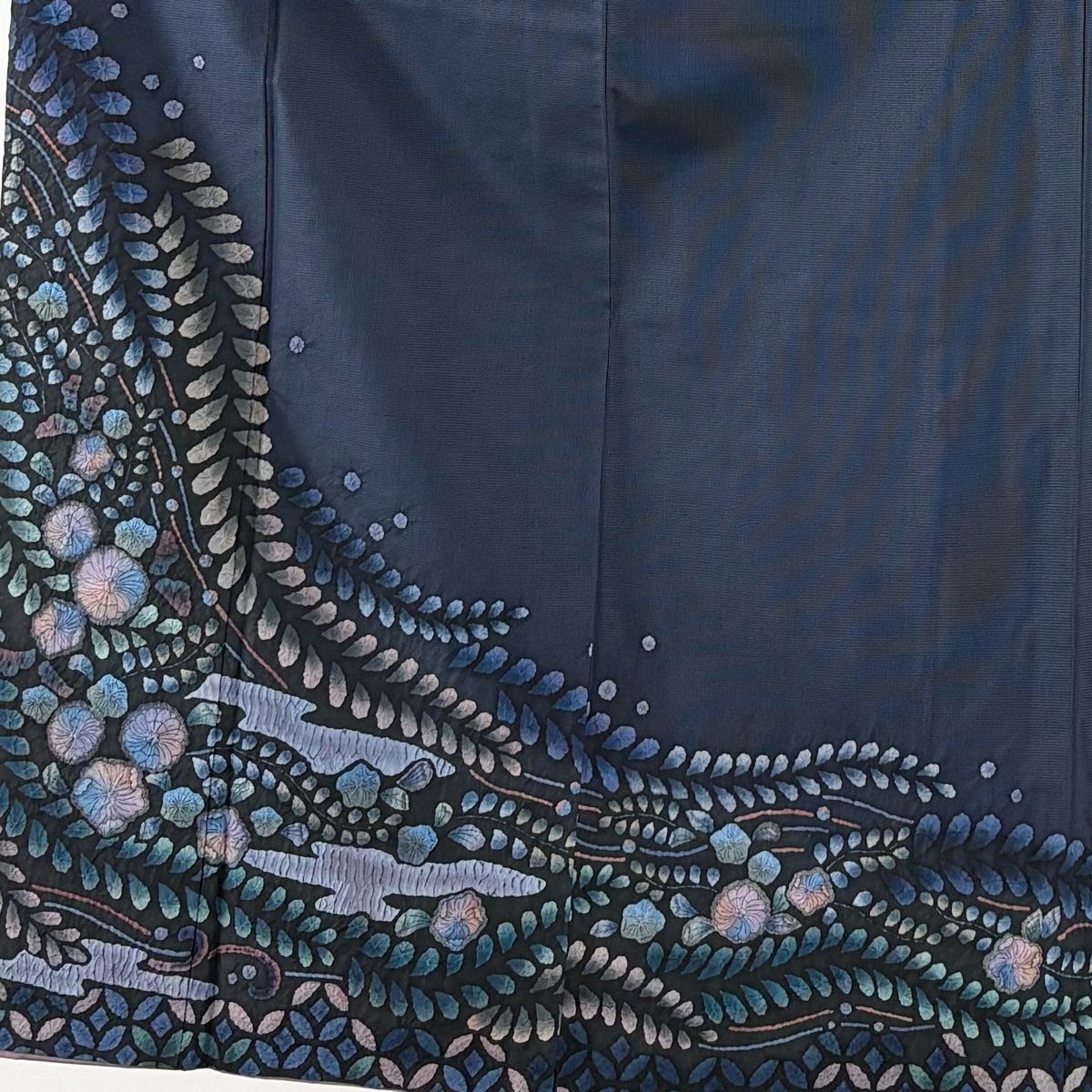 付下げ 身丈152cm 裄丈62.5cm S 袷 紬地 落款 辻が花 霞 紺色 正絹 秀品
