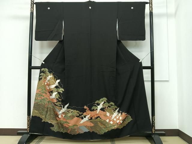 平和屋着物□豪華黒留袖 飛鶴風景文 松竹梅 金彩 正絹 逸品