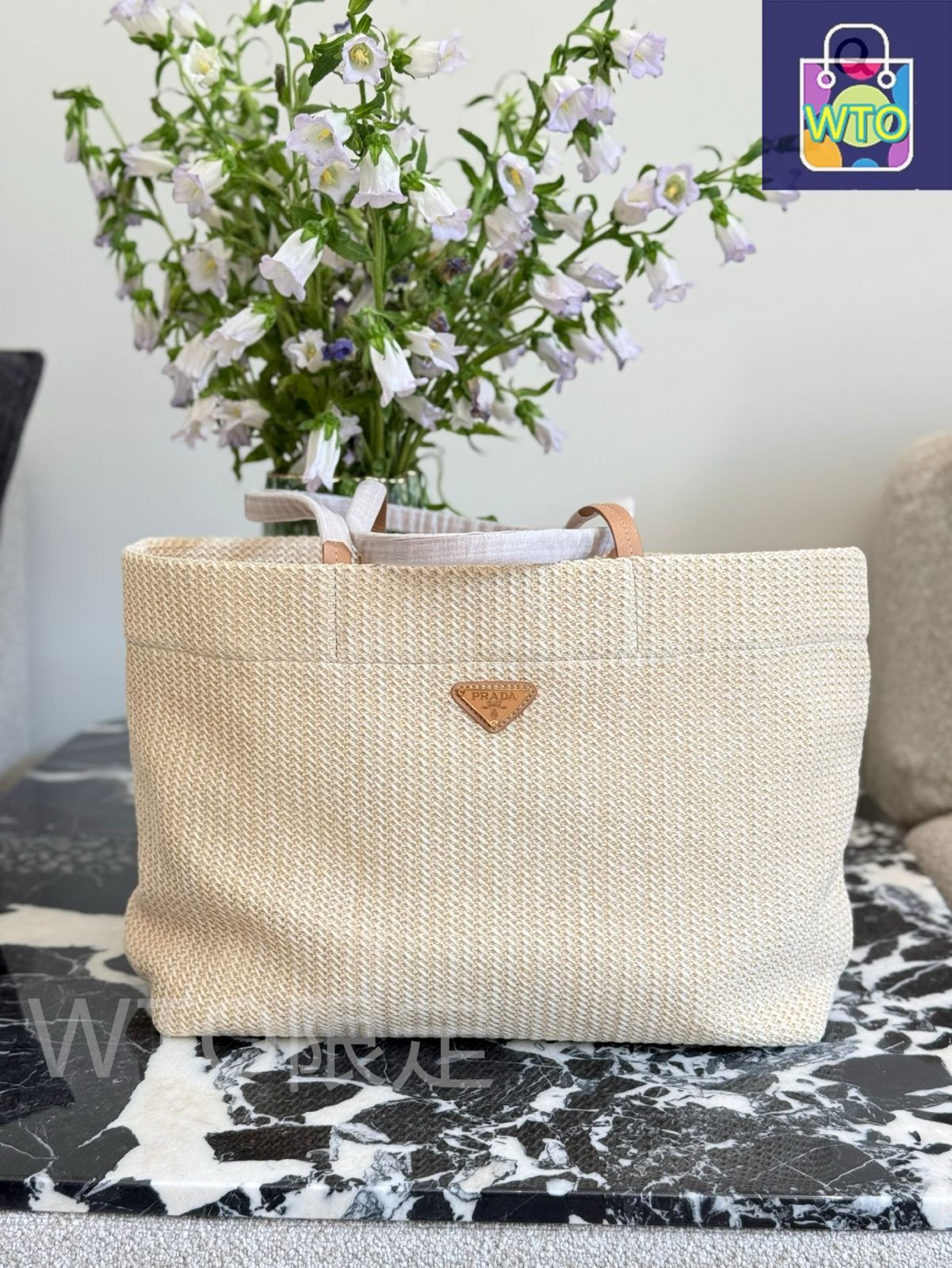 今日特価】Prada プラダ 草編みショッピングバッグ（40cm