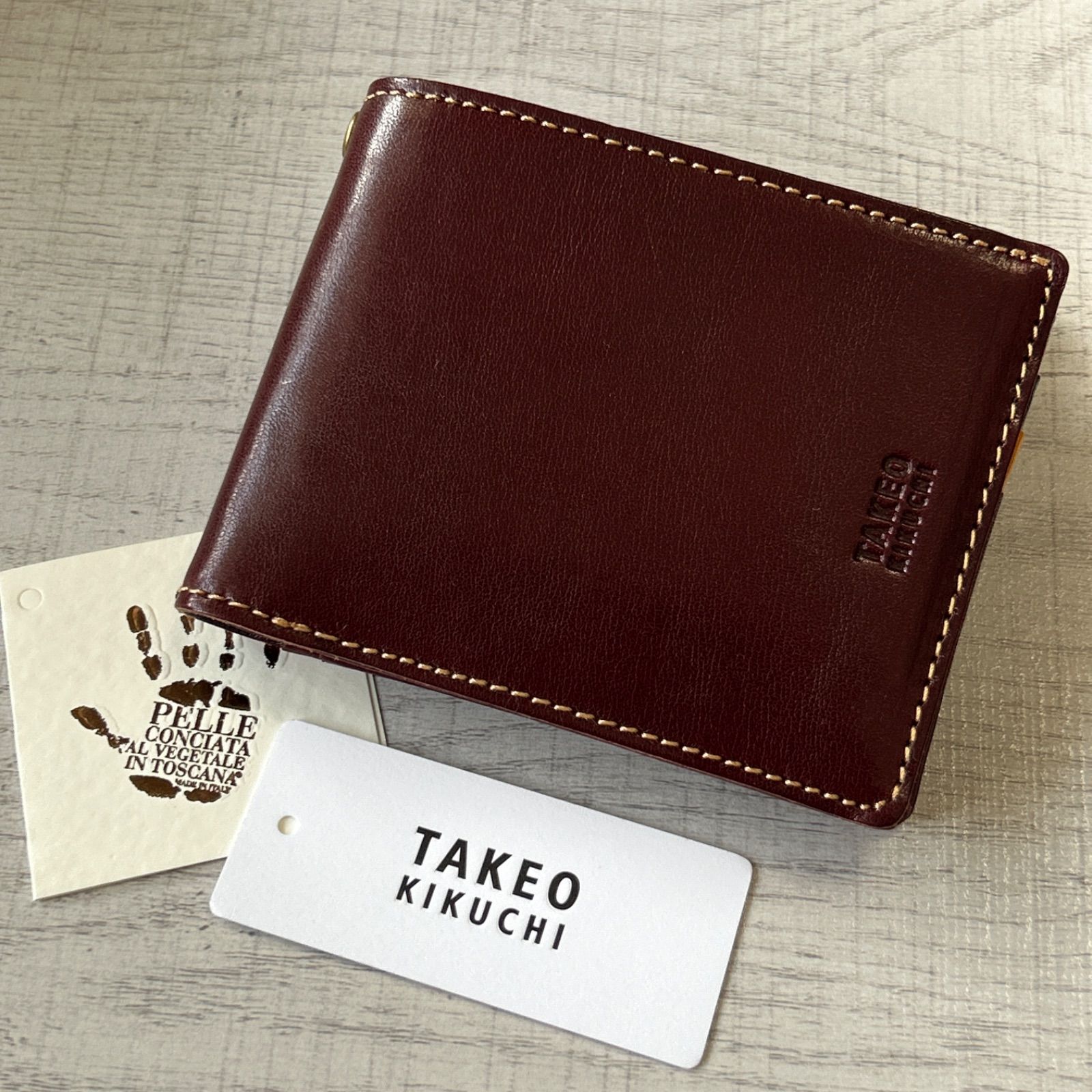 TAKEO KIKUCHI 二つ折り財布 エリア 牛革 タケオキクチ 定価¥16500
