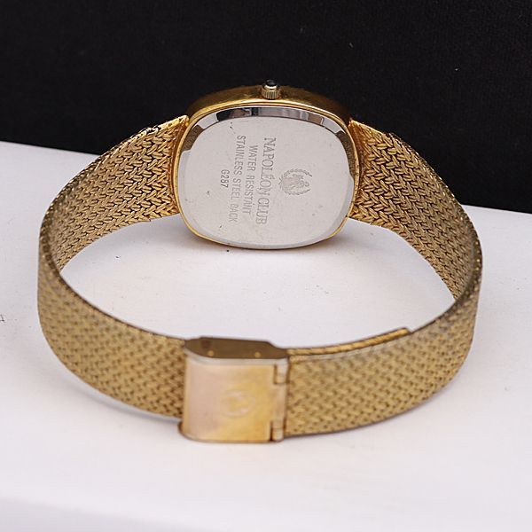 稼働 良品 ナポレオンクラブ QZ G287 ゴールド文字盤 石付 メンズ腕時計 KYM