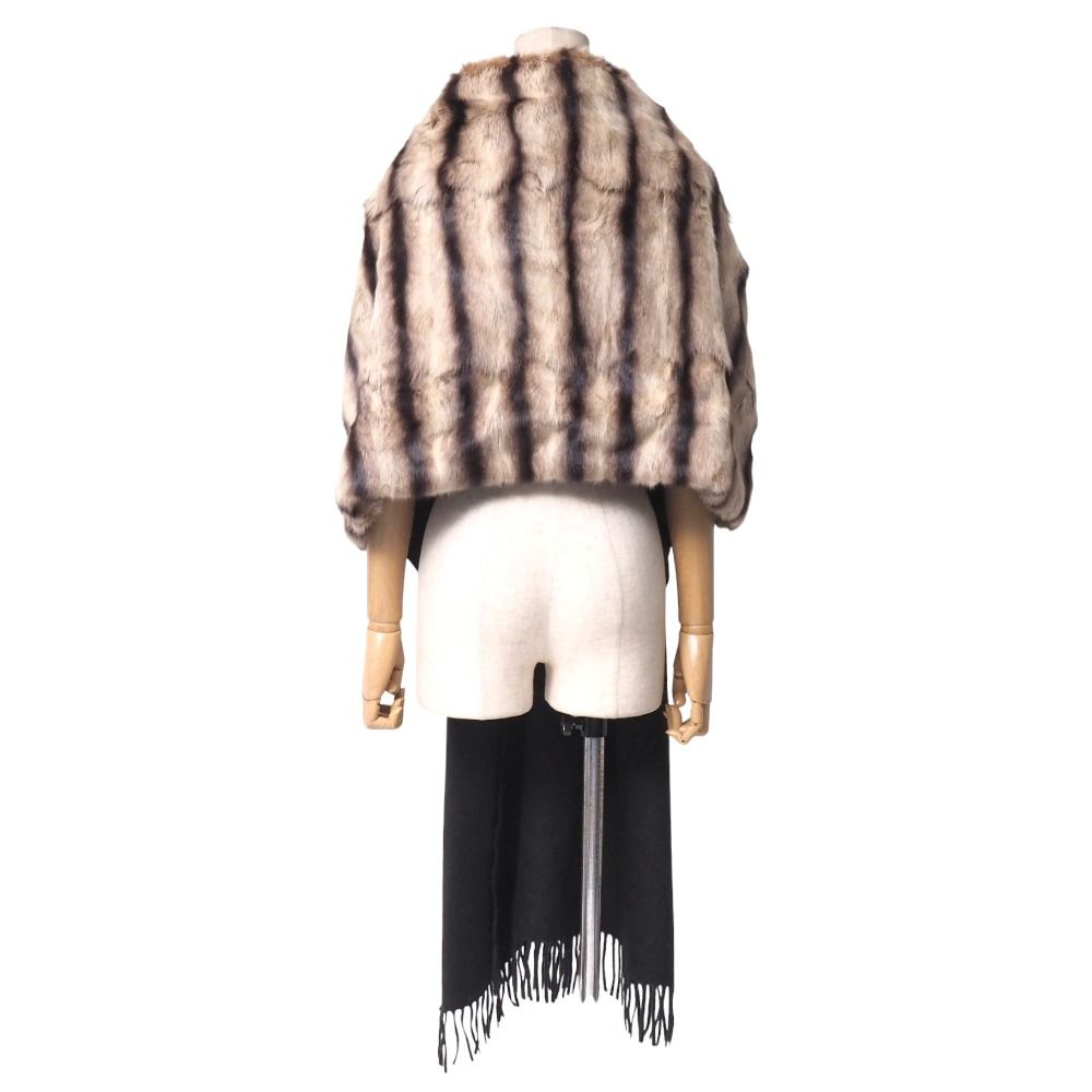 FENDI フェンディ ストール レッキス ファー ボーダー 総カシミヤ フリンジ 大判 マフラー ショール ブランド古着 20250926|RA6168 WWW_NOITHATQUANGTHANH_NET