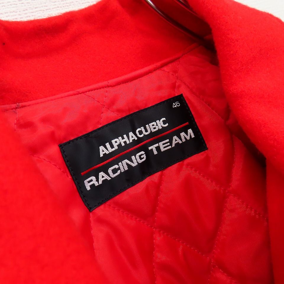 希少✨アルファキュービック スタジャン ヴィンテージ 袖革 キルティング裏地 赤 ALPHA CUBIC RACING TEAM ヴィンテージ スタジャン 革ジャン