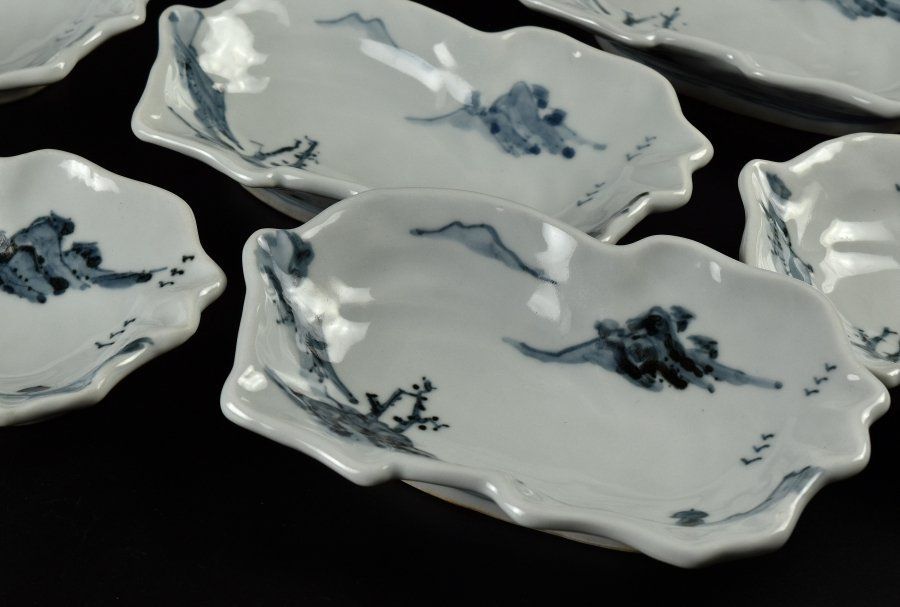 蔵c9062d1 平安京泉 古染写 山水図 向付皿 十客