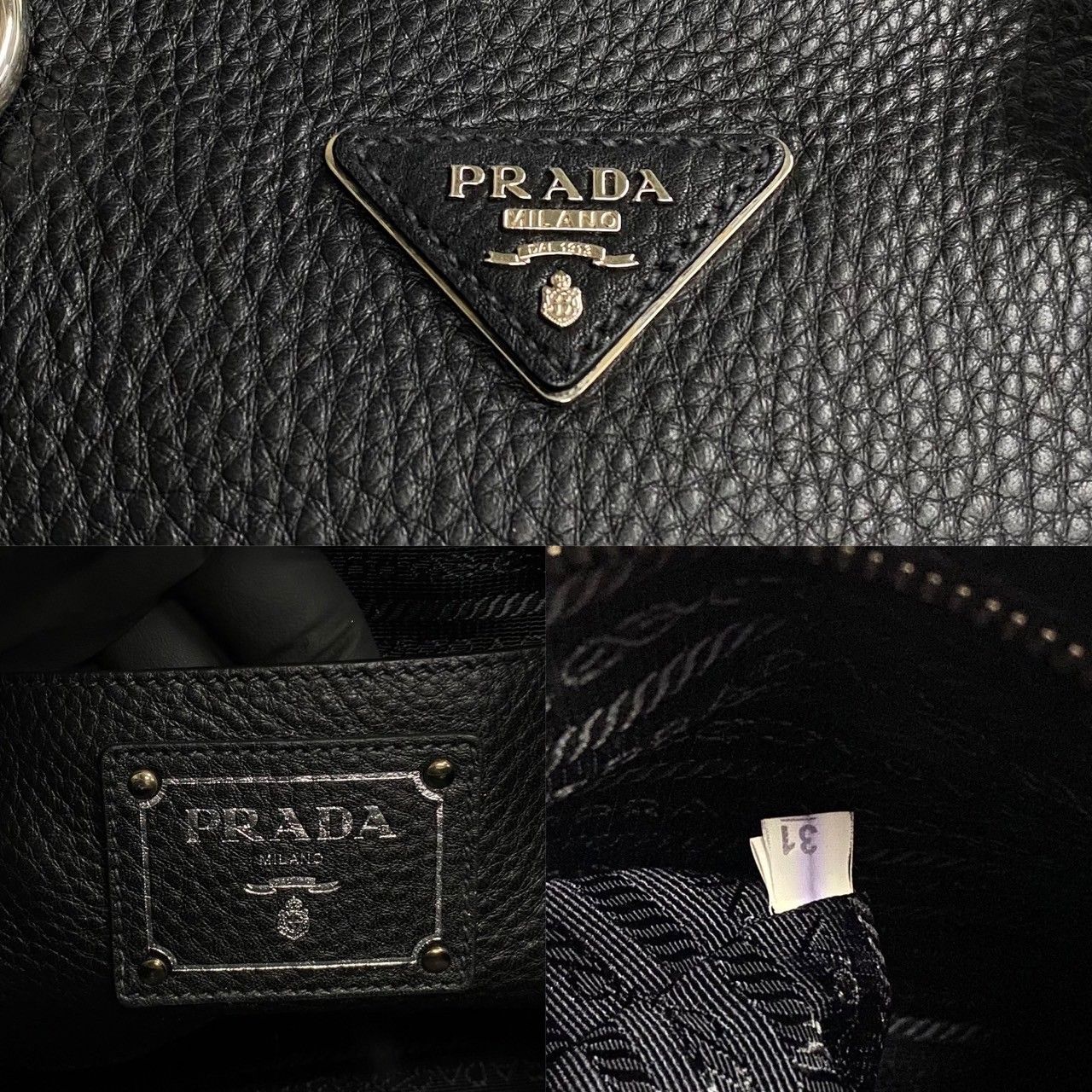 極 美品 保存袋 カード付 PRADA プラダ 三角ロゴ 金具 ヴィッテロダイノ レザー トートバッグ ハンドバッグ ボストンバッグ ブラック  51226 - メルカリ