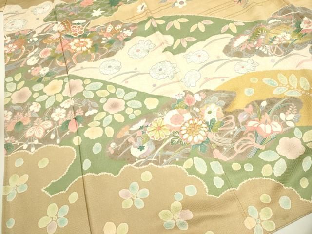 平和屋着物○訪問着 駒刺繍 舞蝶花車文 辻が花 金彩 ゑり正扱い 正絹