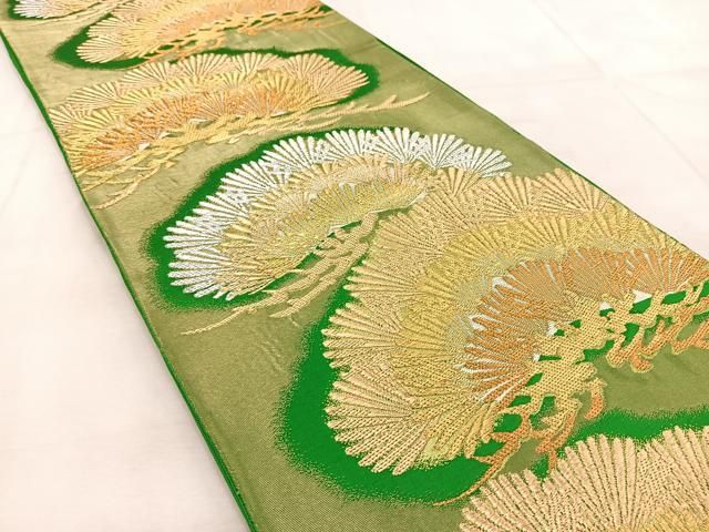 平和屋着物◎西陣 服部織物謹製 六通柄袋帯 白鳥緞子 笠松 金銀糸 引箔