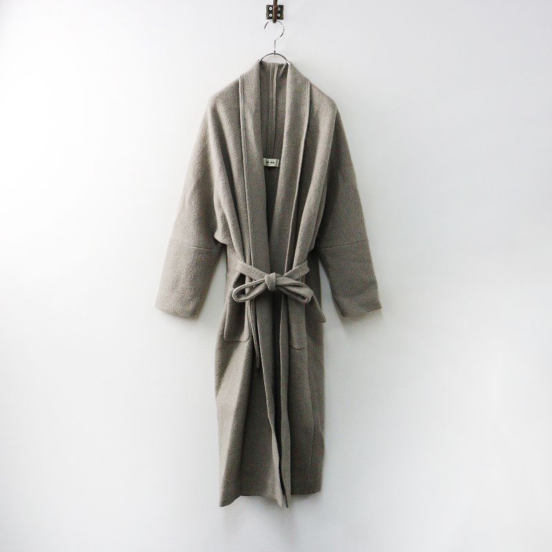 定価5.2万 2021AW エヴァムエヴァ evam eva press wool robe coat プレスウールローブコート 1∥グレージュ ロング 2400014594089