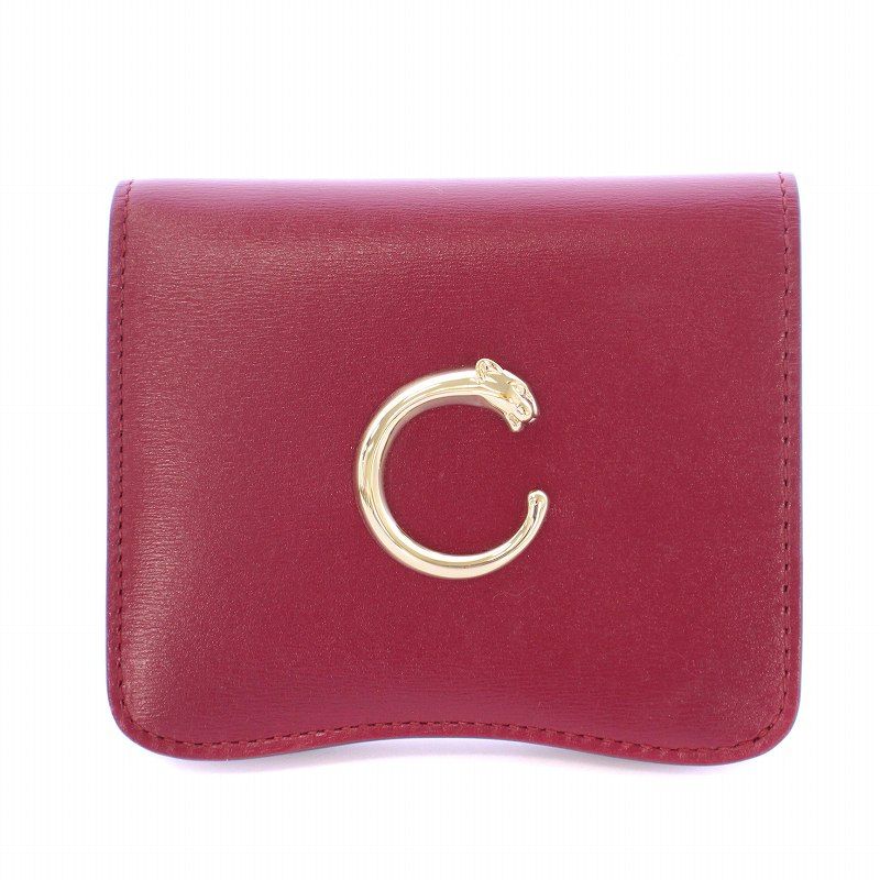 カルティエ Cartier パンサー Cフォルム 二つ折りウォレット 財布 コンパクト レザー ロゴ チェリーレッド |BB OH