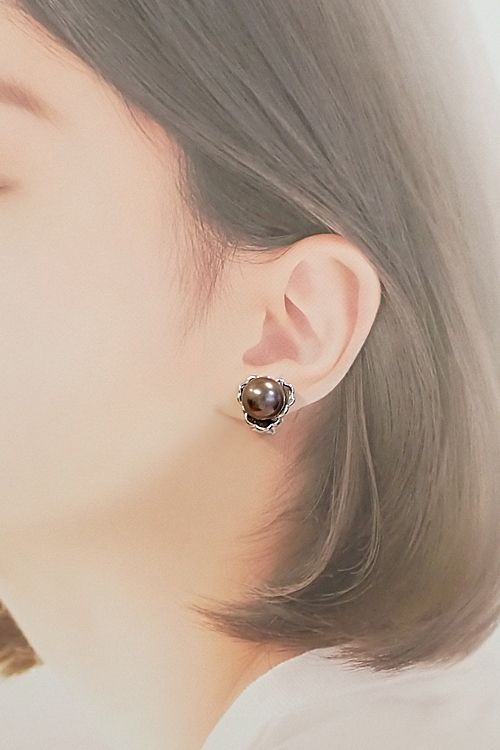 タサキ 田崎真珠 黒蝶真珠(南洋真珠) イヤリング K14ホワイトゴールド  