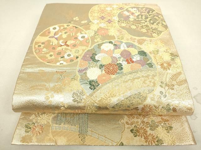 名古屋帯 美品 痛く 優品 花丸文 縮緬 赤 正絹 【中古】