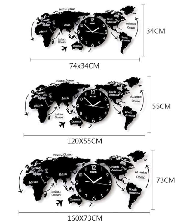 壁掛け時計 世界地図 3D世界地図の壁時計 大きな 北欧 おしゃれ 背景壁装飾 高級アクリル DIY 壁のステッカー 静音 120*55cm 発光しない  - メルカリ