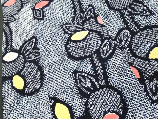 平和屋着物∴夏物 浴衣 有松鳴海絞り 枝花文 綿 逸品 DAAV0049cd  