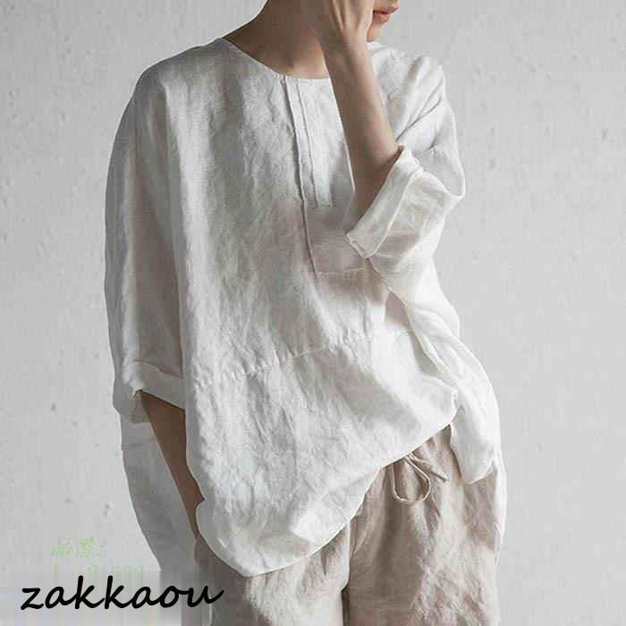 ブラウス シャツ レディース 綿麻混風 プルオーバー トップス t