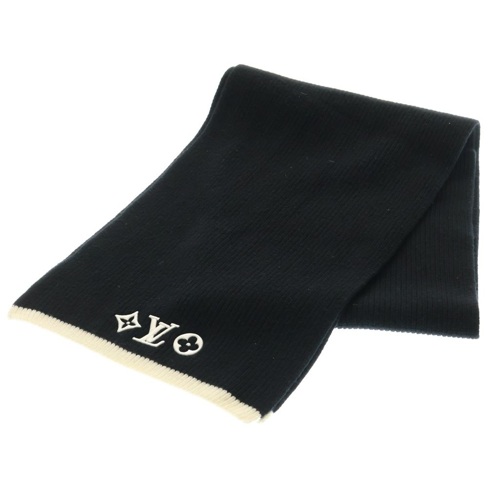 LOUIS VUITTON ルイヴィトン LV ヘッドライン ウール マフラー ブラック M77928
