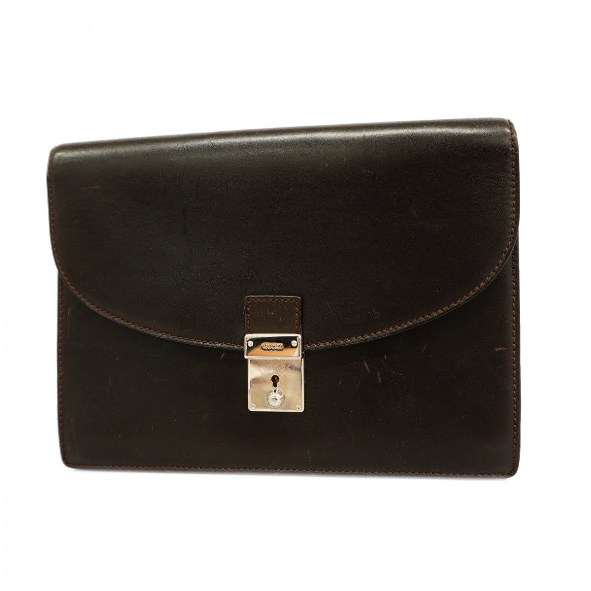 【5ad3206】グッチ クラッチバッグ 018 2122  レザー ブラウン シルバー金具【中古】メンズ