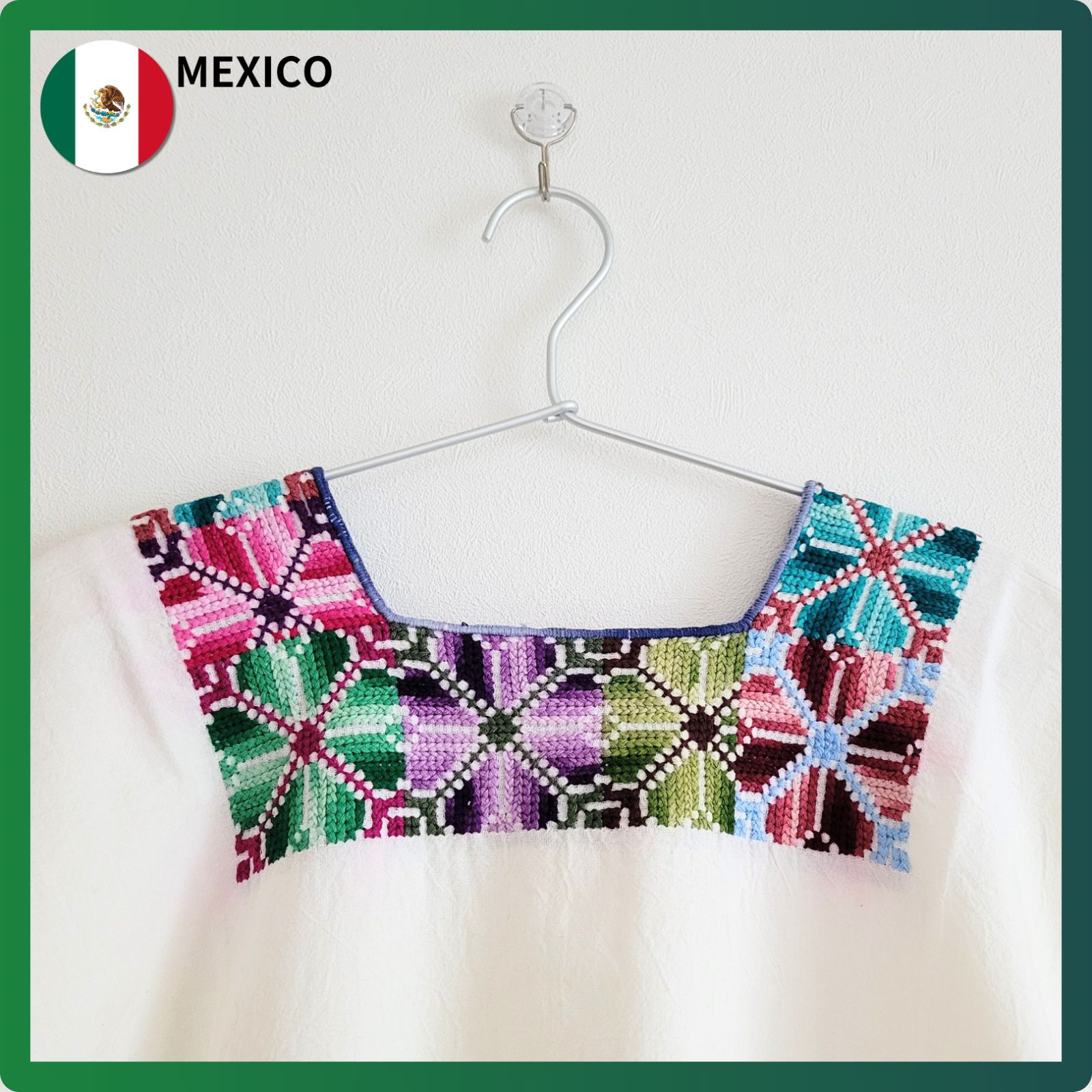 新古品】メキシコ オアハカ 手刺繍 ブラウス 半袖 手縫い 花柄