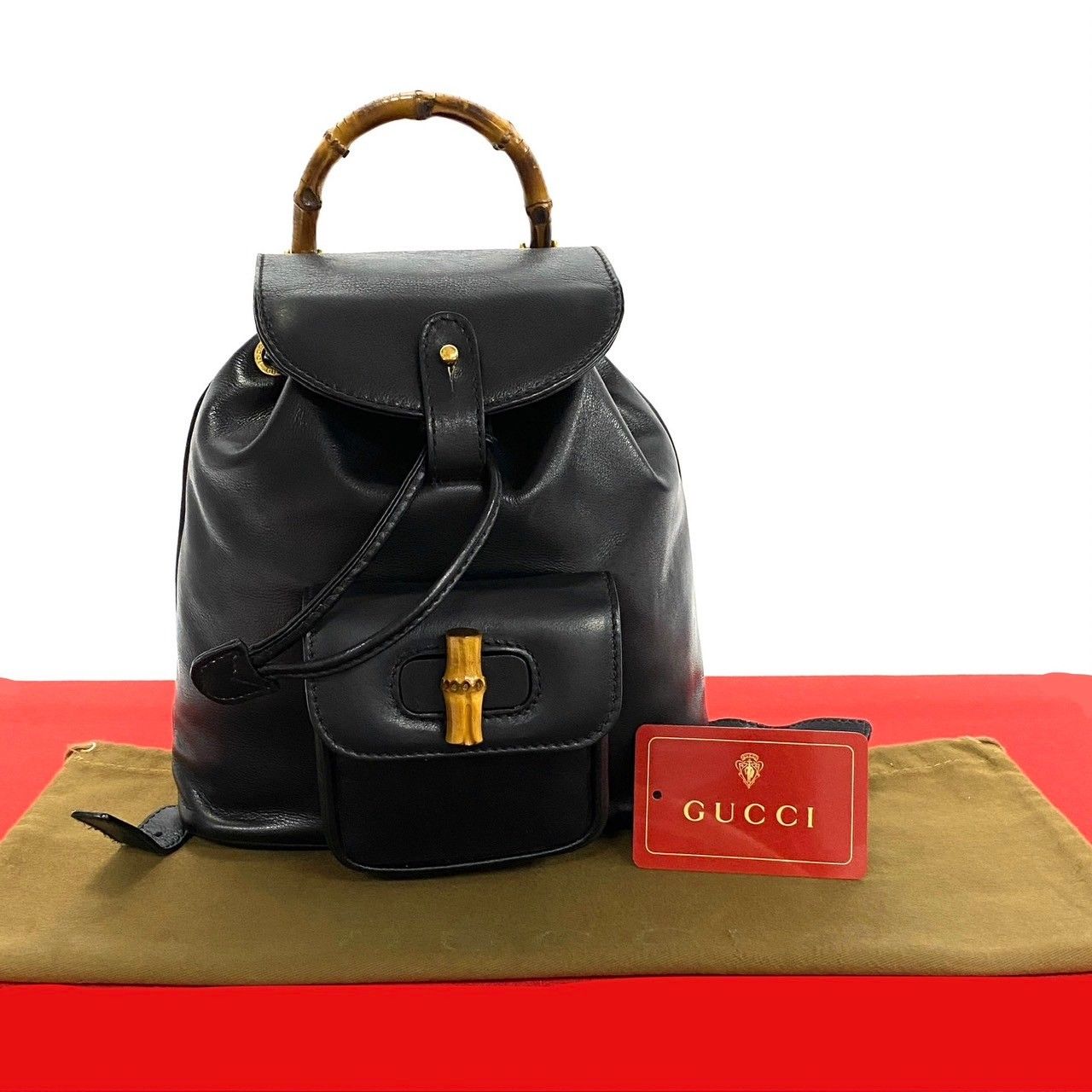極 美品 希少品 GUCCI ヴィンテージ バンブー レザー 本革 ミニ 