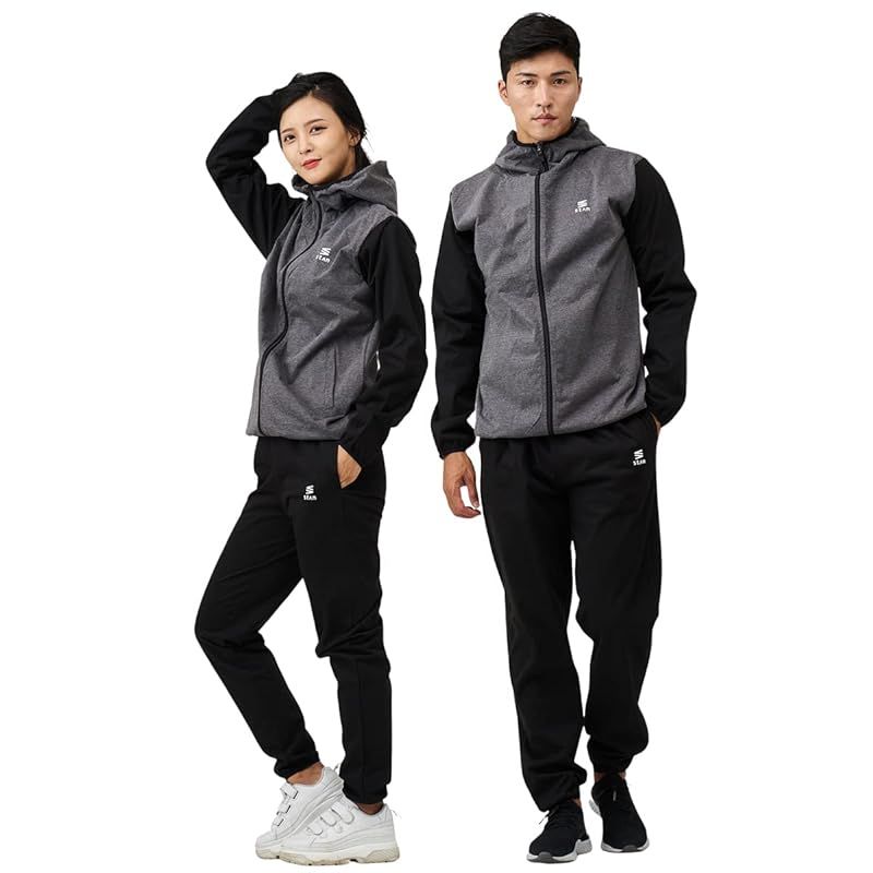 【新着商品】stan サウナスーツ フルジップ 男女兼用 上下セット (ブラックグレー， 3XL)