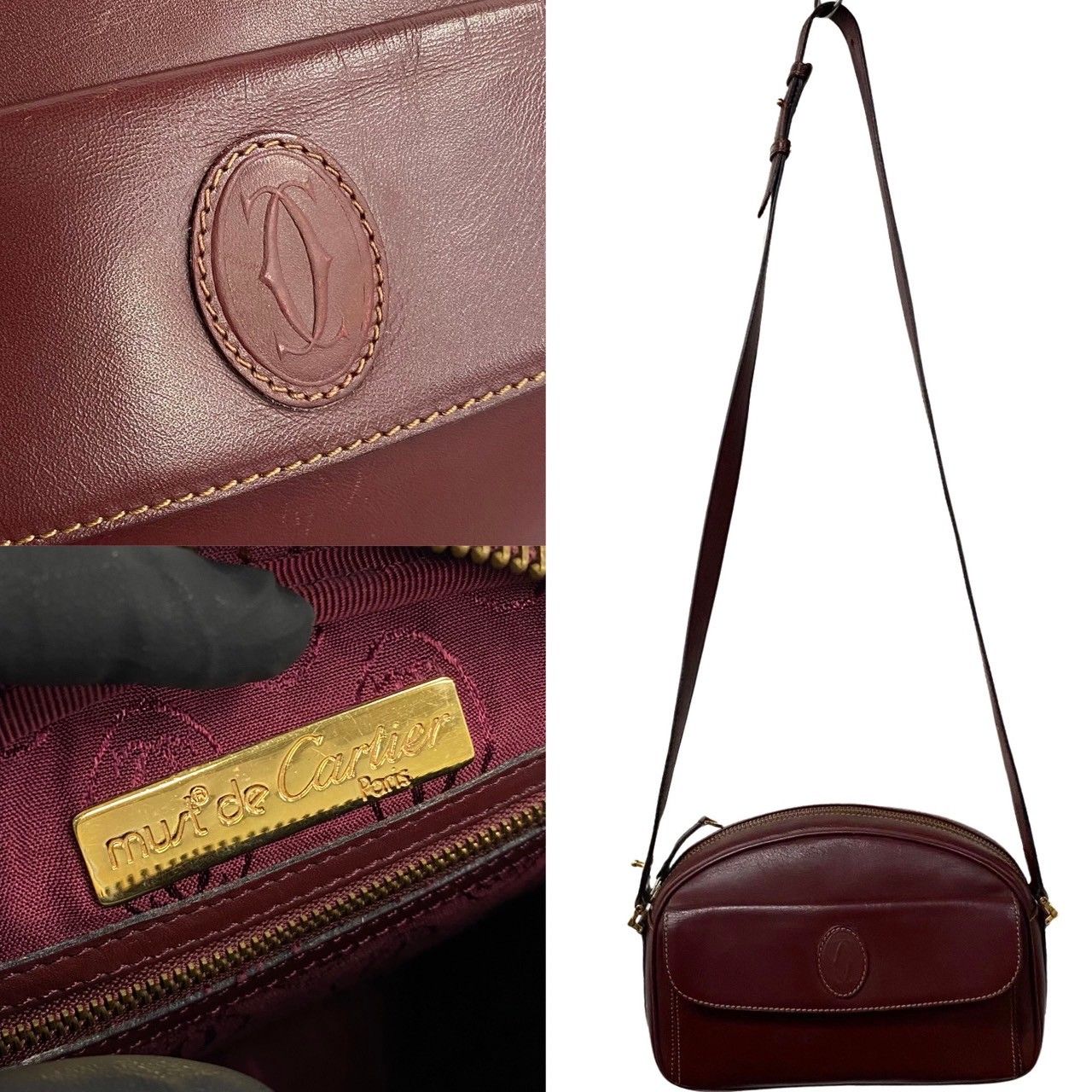 美品✨ カルティエ　ショルダーバッグ　サコッシュ　マストライン　ボルドー　ロゴ MUST DE CARTIER カルティエ ショルダーバッグ マストライン