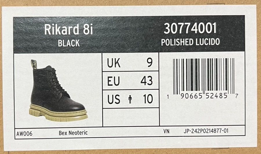 Dr.Matens/ドクターマーチン Rikard 8i ホールブーツ ブラック UK 9