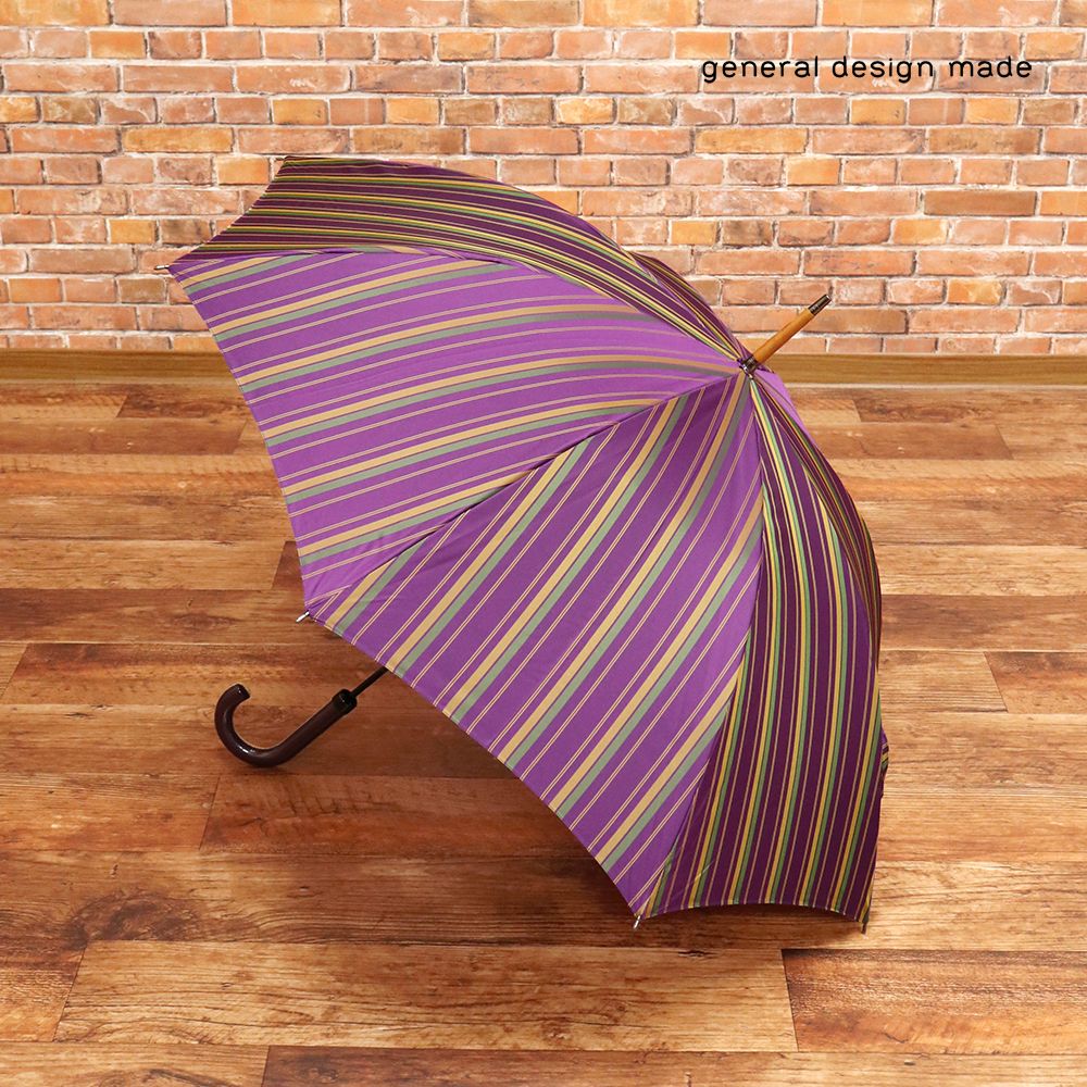 general design made| 甲州織 ストライプ 長傘 雨晴兼用 UVケア 雨傘 日傘 60cm ジェネラルデザインメイド |紫|パープル|jh318|