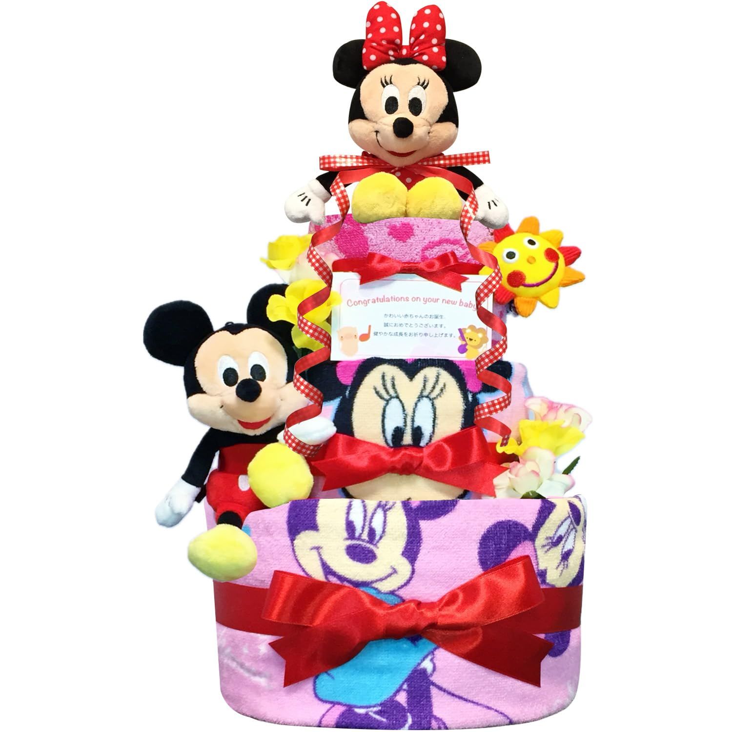 KanonBabys おむつケーキ 女の子 ミニー ディズニー 出産祝い 3段 Mサイズ 4102 ハーフバースデー 1歳の誕生日に おむつサイズＭ