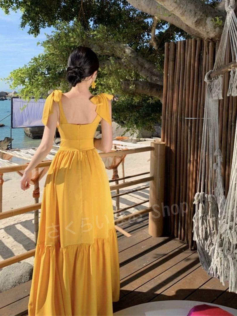 人気の夏ワンピース☀️シンプルなロング丈 海レジャーに最適 ワンピース 大人可愛い 夏ワンピース 肩出し キャミソール