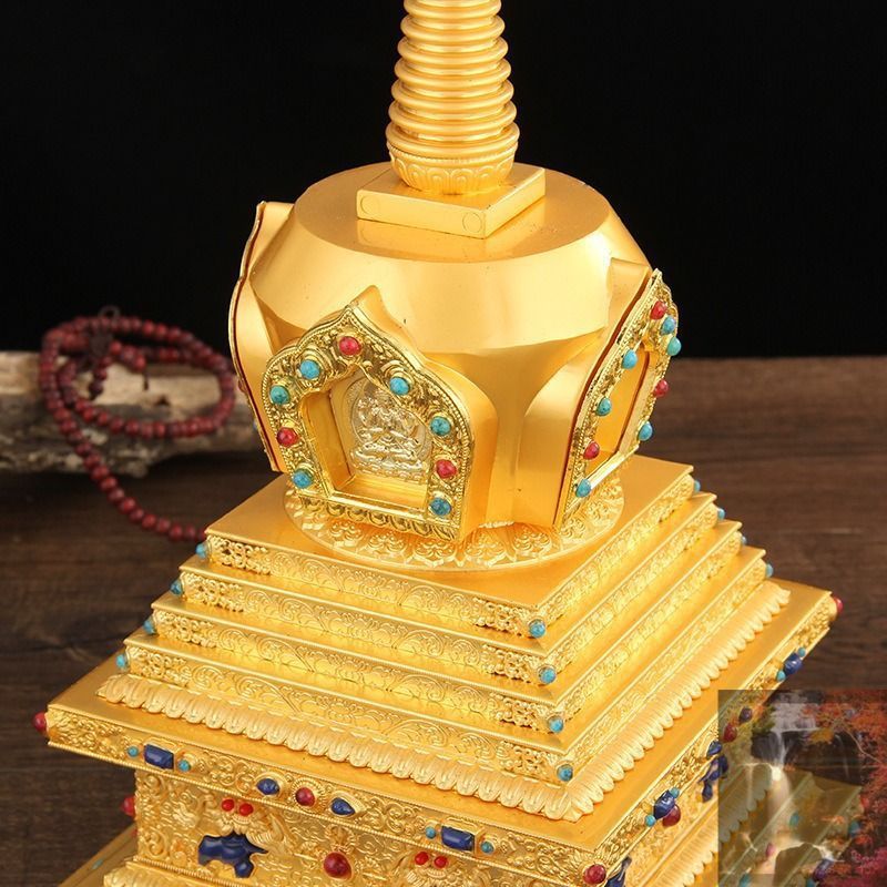 ストゥーパ パゴダ 置物 仏塔 卒塔婆 ゴールド チベット 仏教 黄金