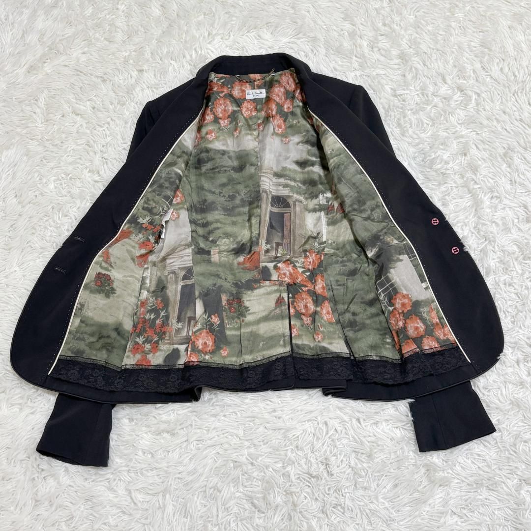 PAUL SMITH テーラードジャケット 40 ブラック 裏地花柄転写 GULLKHAN_COM