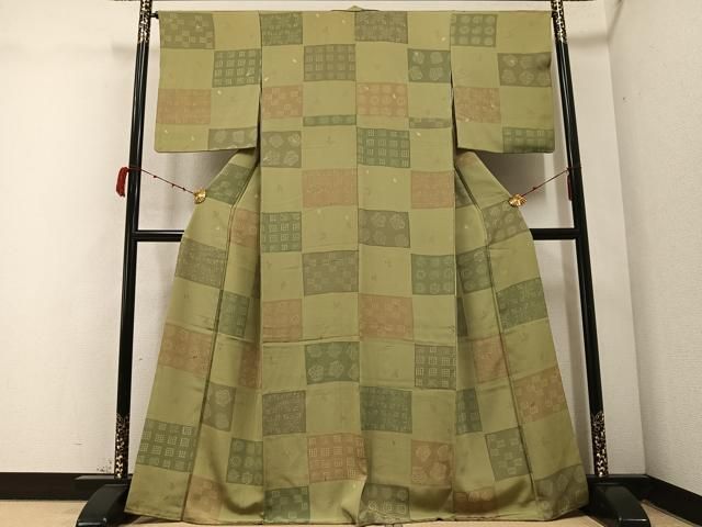 平和屋着物●上質な小紋 市松花文 正絹 AABC1768ph