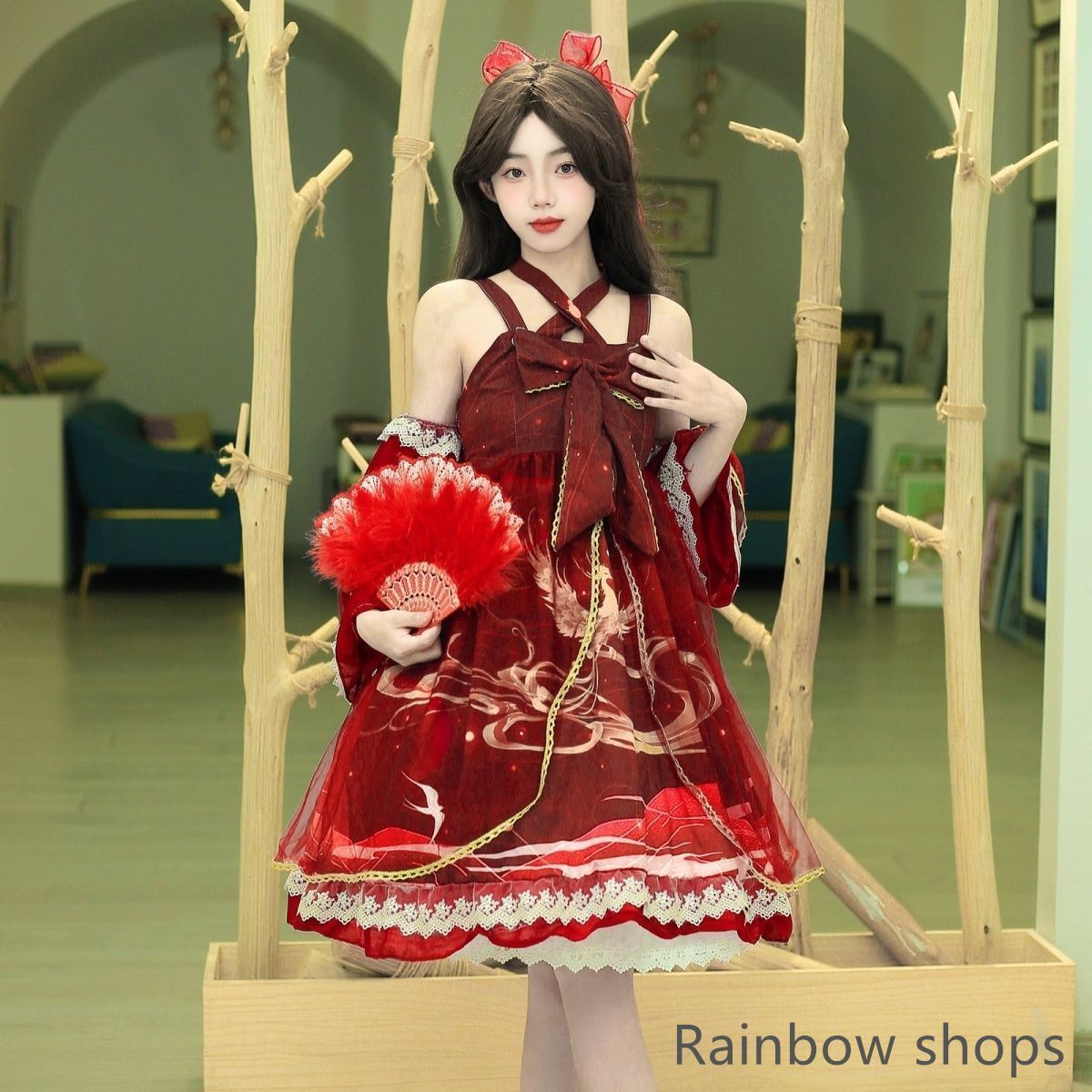 ロリータ 鳳凰 漢服 新年 赤 3点セット ml330cp2