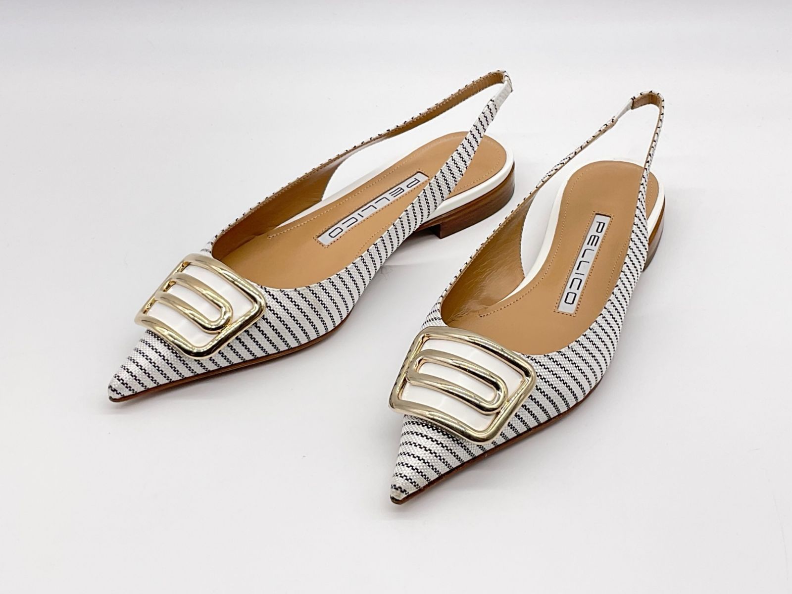 新品 PELLICO ペリーコ 38 ホワイト×ブラック ストライプスリング