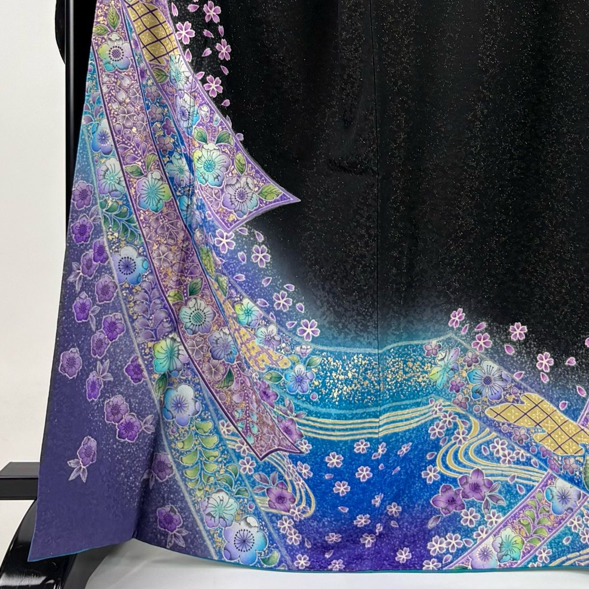 振袖 身丈167cm 裄丈69cm L 袷 辻が花柄 熨斗 金通し 金彩 黒 正絹