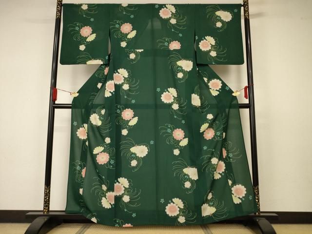 平和屋着物＊夏物　小紋　絽　草木文　黒地　洗える着物　CAAW9899gh 平和屋着物＊夏物 小紋 絽 草木文 黒地 洗える着物 CAAW9899gh