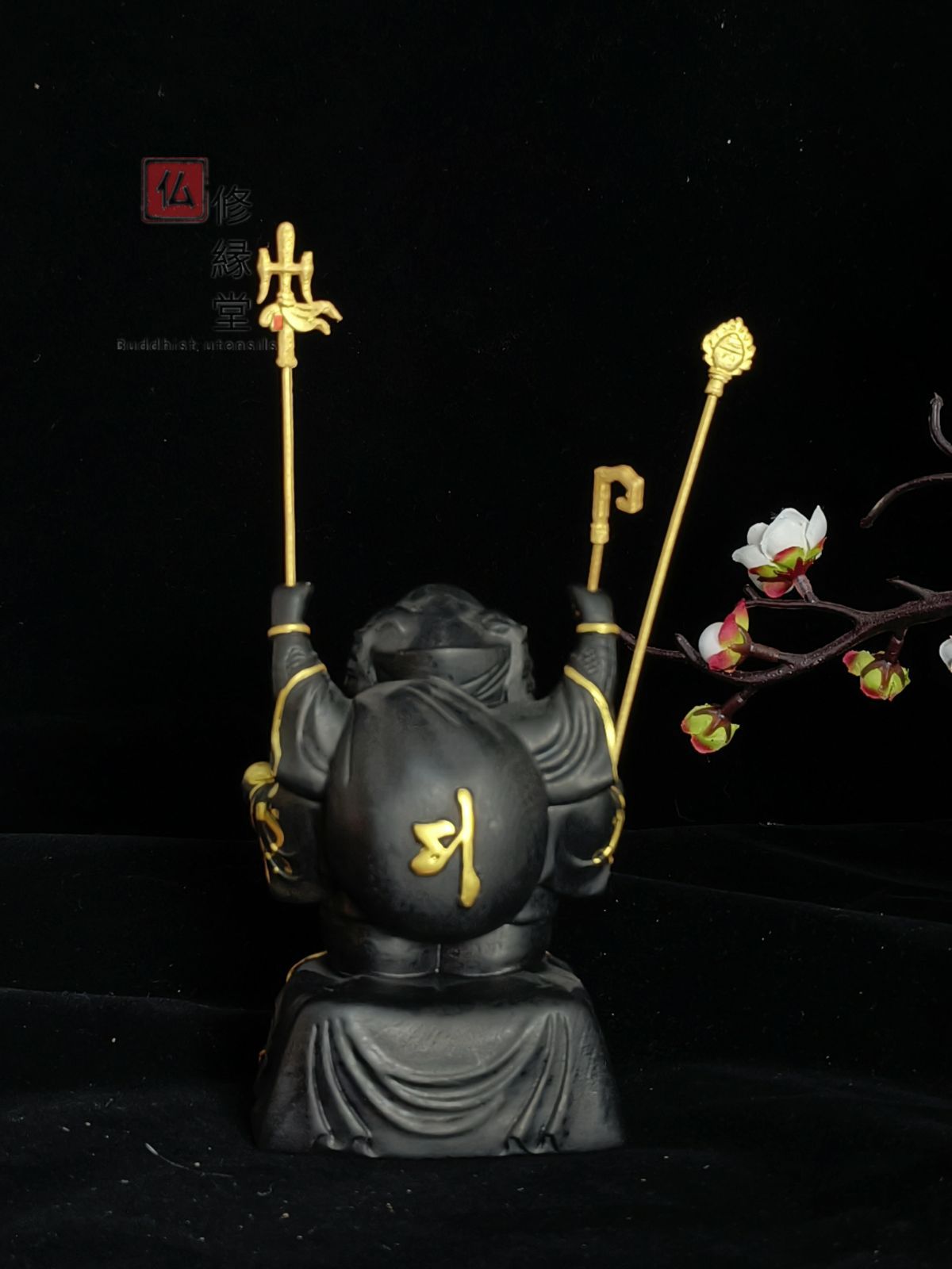 珍品 木彫仏像 七福神三面大黒天立像 彫刻 彩繪 本金 切金 総柘植材 修縁堂】珍品 木彫仏像 七福神三面大黒天立像 彫刻 彩繪 本金 切