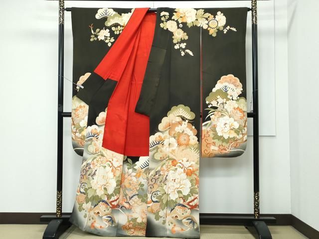 平和屋着物□極上 アンティーク 大正ロマン 振袖 駒刺繍 貝合わせ花籠